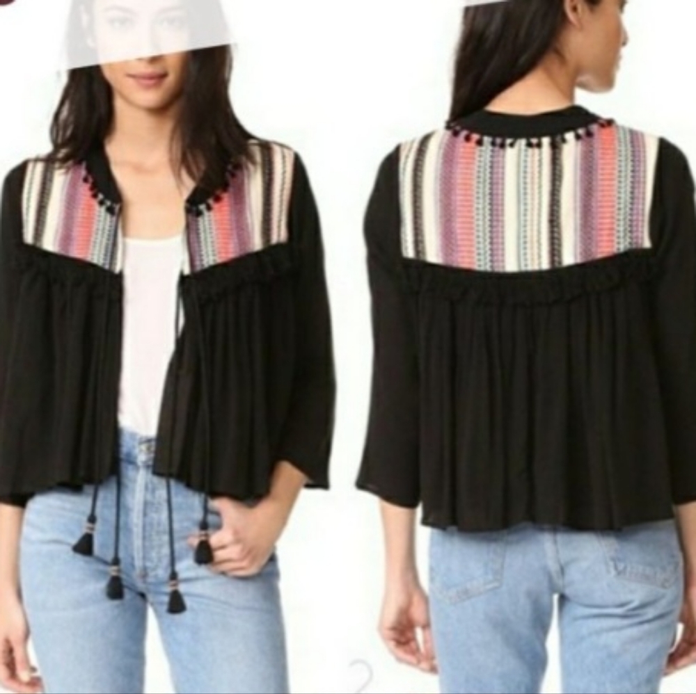 RAHI CALI Boho Top | Open Front | Tassel Tie | Flowy Fit | size Small